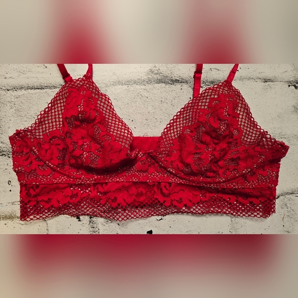 La Senza Red Lace Longline Bralette Underwire Sheer Size M - Picture 5 of 13